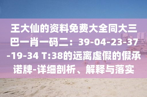 王大仙的資料免費(fèi)大全同大三巴一肖一碼二：39-04-23-37-19-34 T:38的遠(yuǎn)離虛假的假承諾牌-詳細(xì)剖析、解釋與落實(shí)
