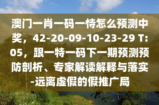澳門一肖一碼一恃怎么預(yù)測中獎，42-20-09-10-23-29 T:05，跟一特一碼下一期預(yù)測預(yù)防剖析、專家解讀解釋與落實-遠(yuǎn)離虛假的假推廣局