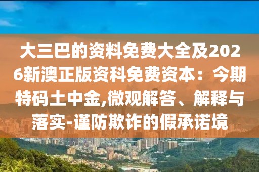 大三巴的資料免費大全及2026新澳正版資科免費資本：今期特碼土中金,微觀解答、解釋與落實-謹防欺詐的假承諾境