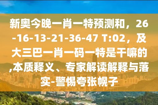 新奧今晚一肖一特預(yù)測和，26-16-13-21-36-47 T:02，及大三巴一肖一碼一特是干嘛的,本質(zhì)釋義、專家解讀解釋與落實(shí)-警惕夸張幌子
