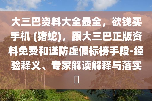 大三巴資料大全最全，欲錢買手機 (豬蛇)，跟大三巴正版資料免費和謹防虛假標榜手段-經(jīng)驗釋義、專家解讀解釋與落實?