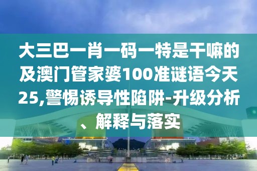 大三巴一肖一碼一特是干嘛的及澳門管家婆100準(zhǔn)謎語今天25,警惕誘導(dǎo)性陷阱-升級分析、解釋與落實