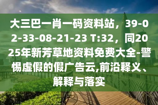 大三巴一肖一碼資料站，39-02-33-08-21-23 T:32，同2025年新芳草地資料免費大全-警惕虛假的假廣告云,前沿釋義、解釋與落實