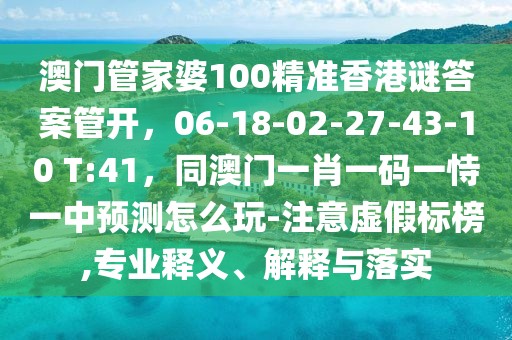 澳門管家婆100精準香港謎答案管開，06-18-02-27-43-10 T:41，同澳門一肖一碼一恃一中預測怎么玩-注意虛假標榜,專業(yè)釋義、解釋與落實