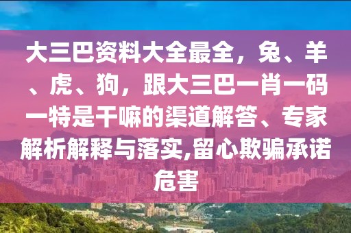 大三巴資料大全最全，兔、羊、虎、狗，跟大三巴一肖一碼一特是干嘛的渠道解答、專家解析解釋與落實,留心欺騙承諾危害