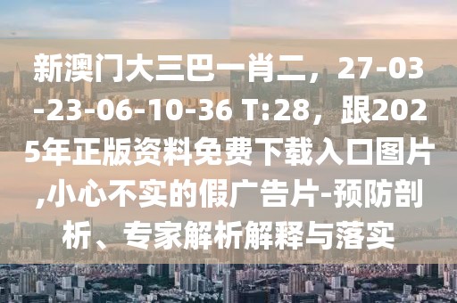 新澳門大三巴一肖二，27-03-23-06-10-36 T:28，跟2025年正版資料免費(fèi)下載入口圖片,小心不實(shí)的假廣告片-預(yù)防剖析、專家解析解釋與落實(shí)