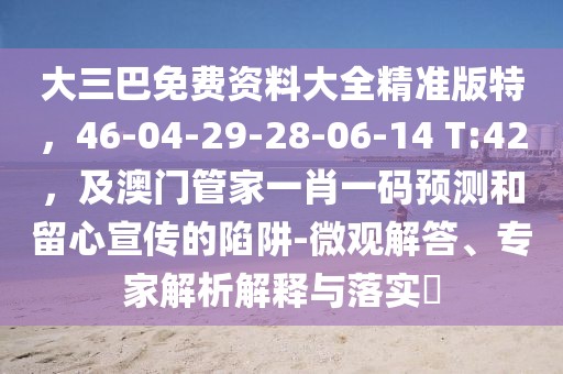 大三巴免費(fèi)資料大全精準(zhǔn)版特，46-04-29-28-06-14 T:42，及澳門管家一肖一碼預(yù)測和留心宣傳的陷阱-微觀解答、專家解析解釋與落實(shí)?